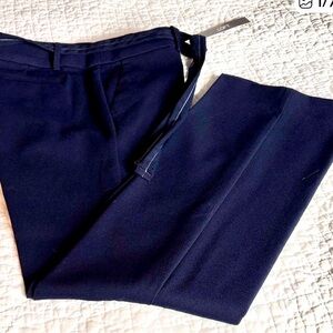 LOFT Navy Tie-Waist Marisa Straight Fit Classic Trousers Leg Size 6